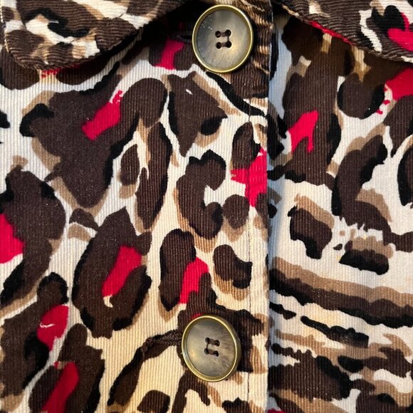 Charter Club  Jacket Corduroy  Brown Animal Print  Collar Pockets Button UP XL - Picture 4 of 10